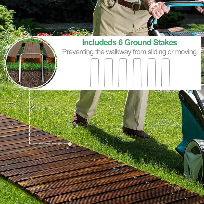 Reliancer 6' Wooden Garden Pathway,Outdoor Roll Out Cedar Curved Walkway,Patio Path Decorative Garden Boardwalk Walkways,Weather-Resistant Roll Up Beach Wood Road Floor,Wedding Party Pathways - Image 5