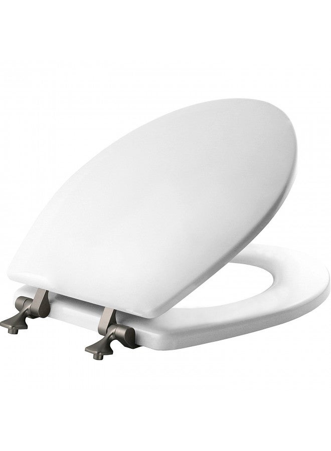 Mayfair MAYFAIR 844BN 000 Toilet Seat with Brushed Nickel Hinges will Never Come Loose, ROUND , White  - Image 1