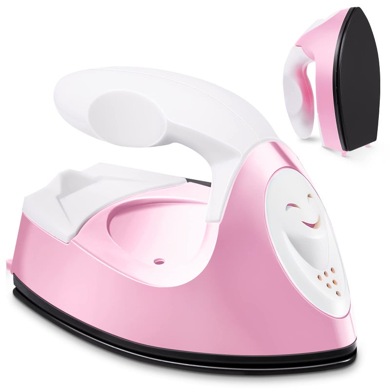 Honoson Honoson Mini Craft Iron Mini Heat Press Small Portable Tiny Iron with Charging Base Accessories for Fuse Beads Patch DIY Shoes Tshirts Heat Transfer Vinyl ProjectsLight Pink 