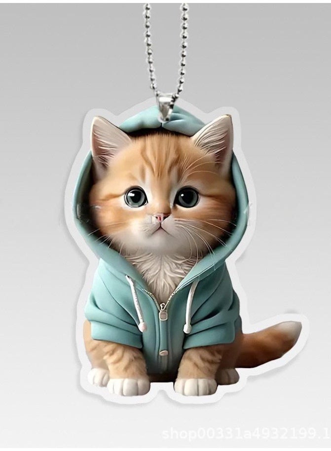 قلادة مرآة السيارة فريدة وجذابة على شكل قط يرتدي جاكيت