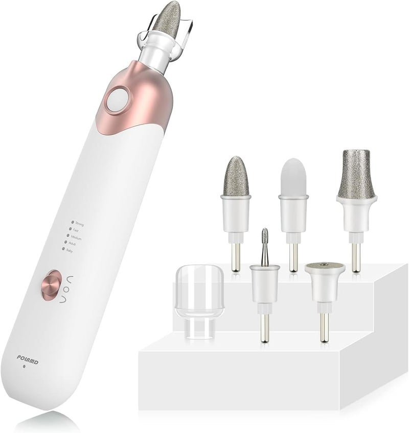 POLAMD Professional Electric Manicure Pedicure Set Cordless Rechargeable Nail File Drill Kit 5Speed LED Light 6 Attachments for Acrylic Gel Nail Cuticles Hard Skin Removal Nail Care