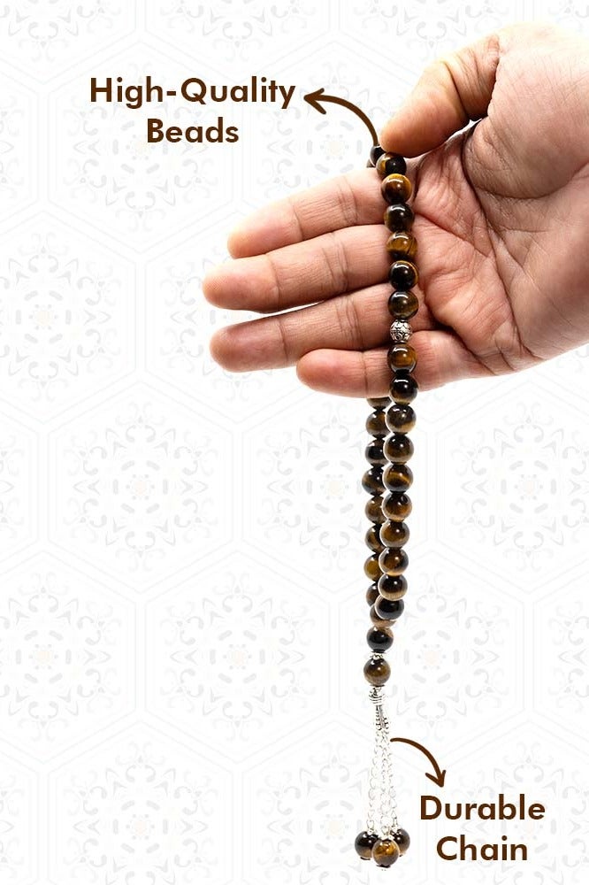 ميداس مسبحة حجر عين النمر – 10 ملم 33 حبة | مسبحة إسلامية من الحجر الطبيعي للحماية والتركيز والتأمل - Image 5