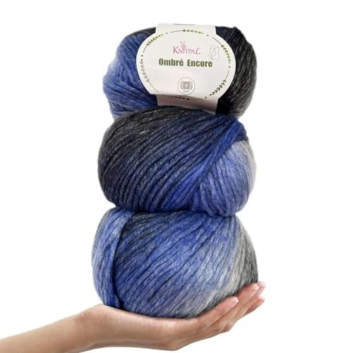 KnitPal Ombré-Encore Chunky Ombre Yarn for Crocheting, 3 Balls, 507Yds/420G, Free Patterns - Multi Colored Bulky 5 Weight Yarn for Knitting - Hurricane Blue - Image 1