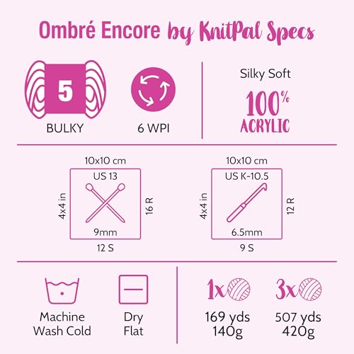 KnitPal Ombré-Encore Chunky Ombre Yarn for Crocheting, 3 Balls, 507Yds/420G, Free Patterns - Multi Colored Bulky 5 Weight Yarn for Knitting - Hurricane Blue - Image 4