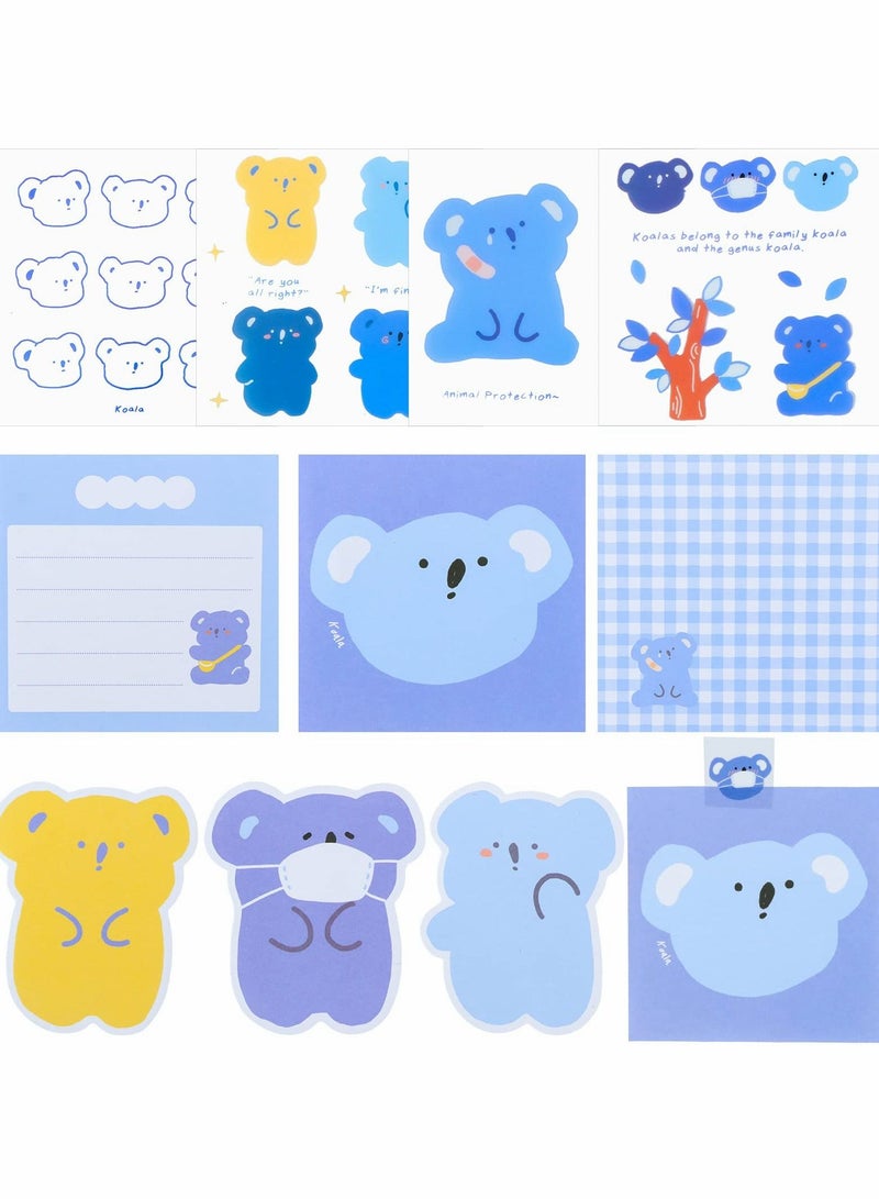 Y&D Cartoon Sticky Notes, Koala Animal Memo Note Paper with PVC Stickers, Creative Notepad for School Home Office Teachers and Students (3Pcs, 168 Sheets)  - Image 4