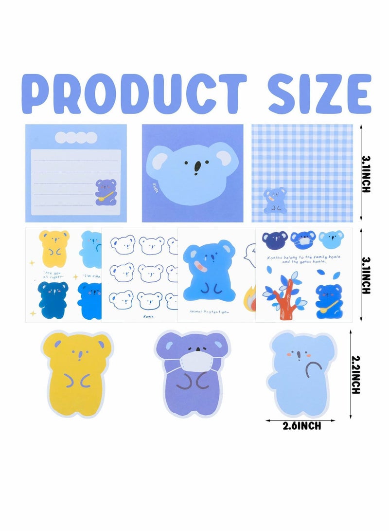 Y&D Cartoon Sticky Notes, Koala Animal Memo Note Paper with PVC Stickers, Creative Notepad for School Home Office Teachers and Students (3Pcs, 168 Sheets)  - Image 2
