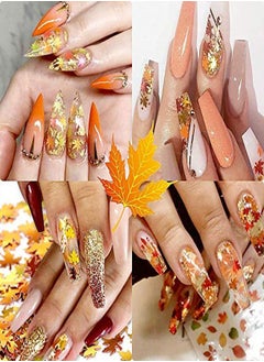 Jacknb Ors Fall Nail Art Stickers Maple Leaf Glitter Nail Sequins Autumn Glitter Nail Design Flakes Gold Maple Leaves Fall Glitter For Nails Decorations Holographic Acrylic Nails Glitters Accessories  - Image 2