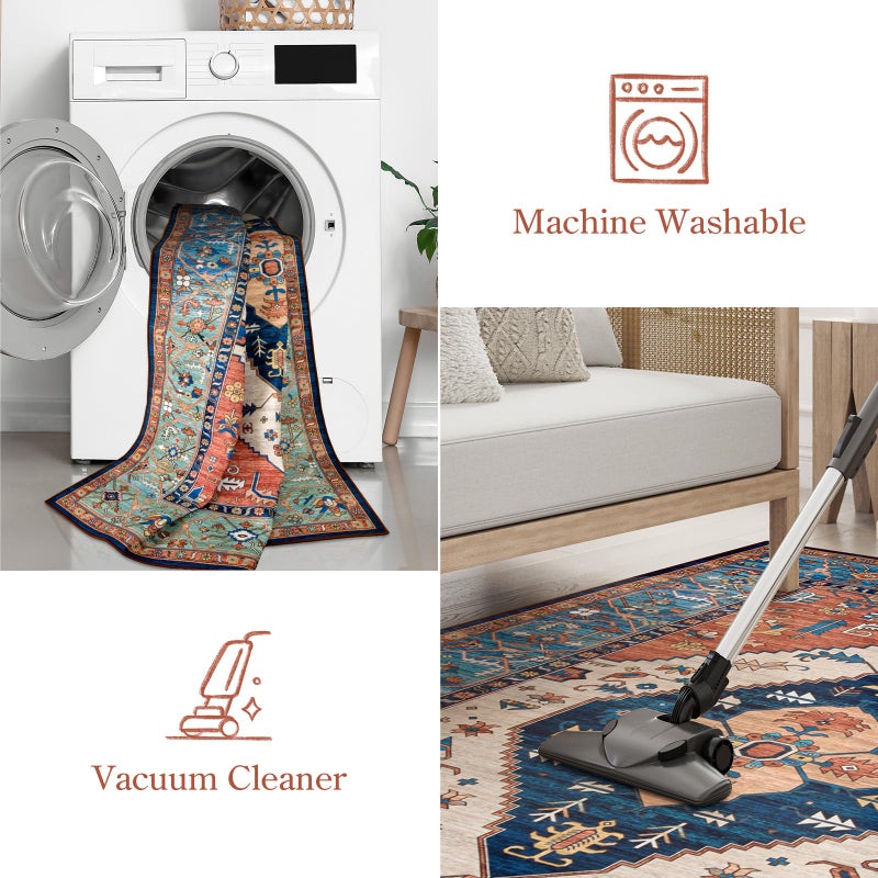 La Home Lahome Area Rugs 9x12 Living Room - Boho Non-Slip Washable Rug Ultra-Thin Stain Resistant Large Carpet Throw Non Shedding Dining Room Mat, Oriental Print Carpet for Bedroom Adelyn (Rust, 9'x12') - Image 3
