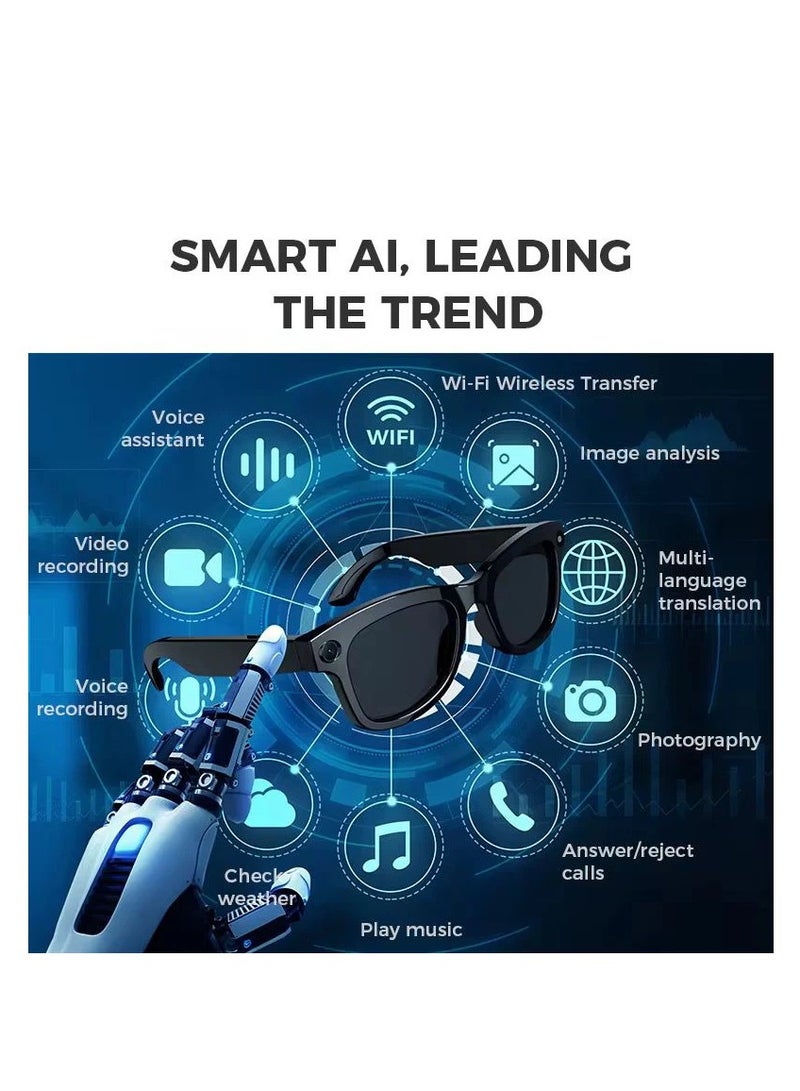 MOCOM M01 Smart AI Glasses 2025 – 500W 4K HD Video Recording, AI Voice Assistant with Real-Time Translation & ChatGPT, ENC Noise Cancelling Stereo Audio, WiFi 5GHz + Bluetooth 5.3 Smart Sunglasses, Anti-Blue Light & UV Protection Lenses, IPX5 Waterproof, 4H Battery, Hands-Free Music & Calls, Smart App Control, Sport, Travel & Daily Wear Unisex Smart Glasses - Image 4