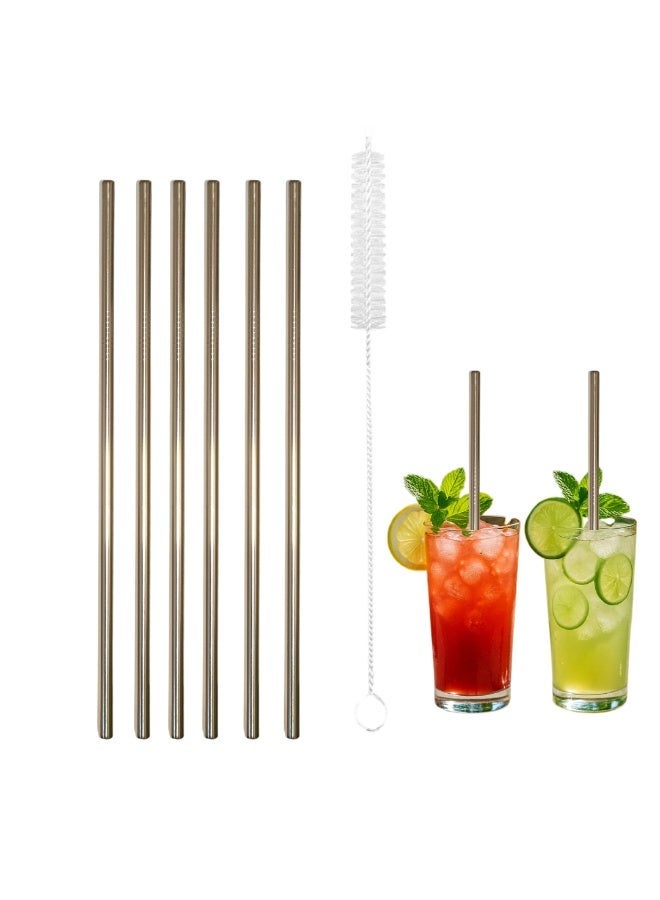 SOBHYS Premium Stainless Steel Straw Set, 304 Grade Steel, 21.5 cm Length, Rust-Resistant Straight Design, Silver, 7-Piece Set (6 Straws + Cleaning Brush), Dishwasher Safe (Silver-Straight) – SOBHYS - Image 1