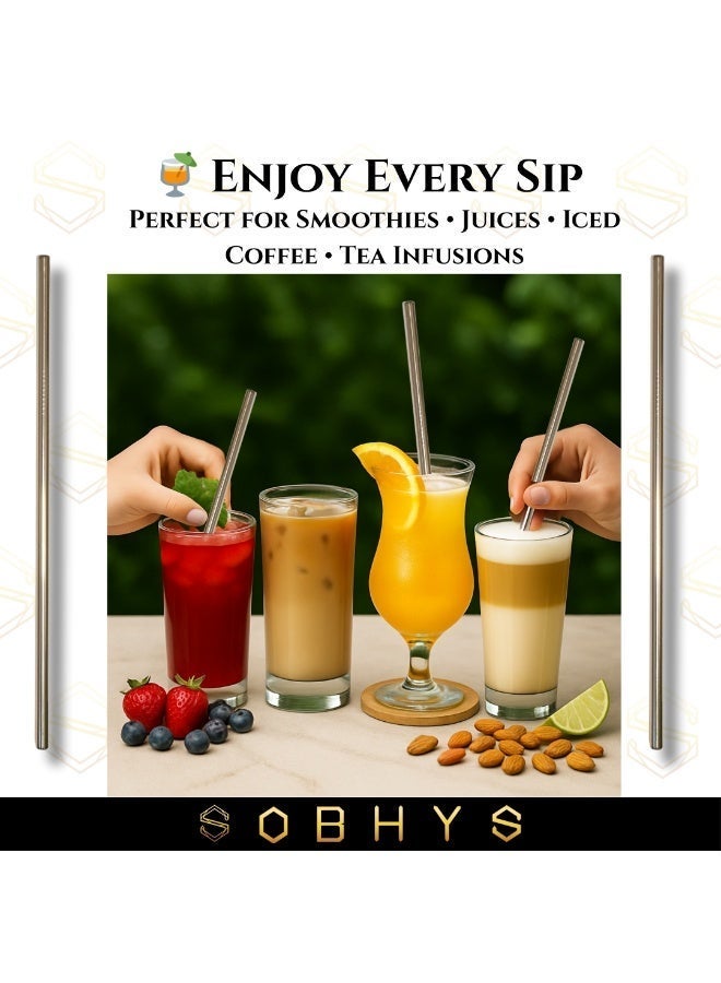 SOBHYS Premium Stainless Steel Straw Set, 304 Grade Steel, 21.5 cm Length, Rust-Resistant Straight Design, Silver, 7-Piece Set (6 Straws + Cleaning Brush), Dishwasher Safe (Silver-Straight) – SOBHYS - Image 5