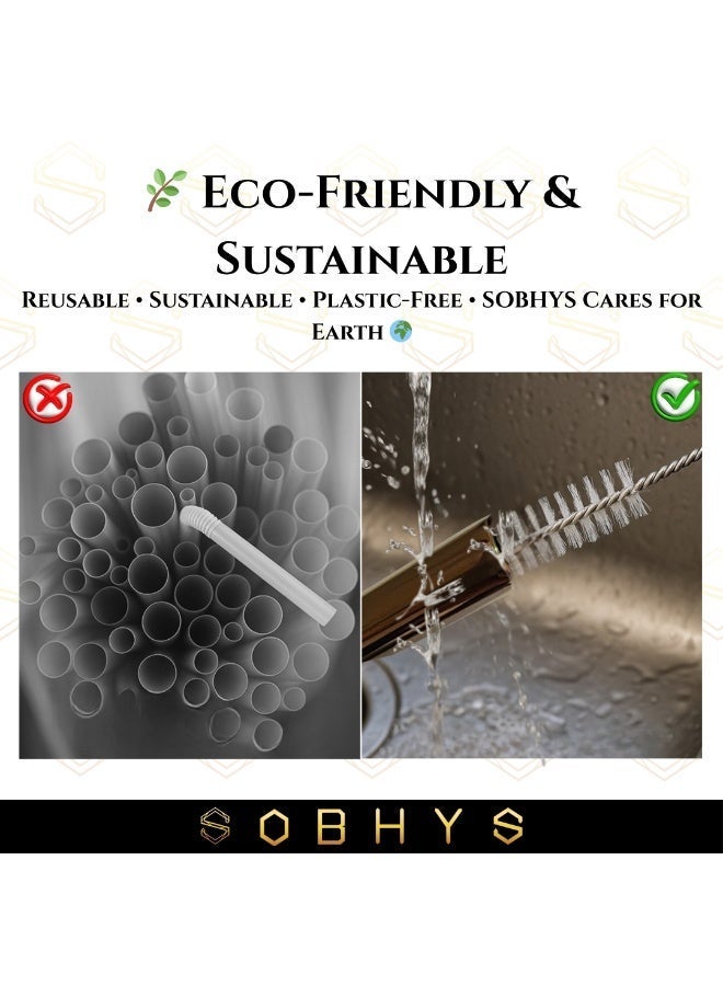 SOBHYS Premium Stainless Steel Straw Set, 304 Grade Steel, 21.5 cm Length, Rust-Resistant Straight Design, Silver, 7-Piece Set (6 Straws + Cleaning Brush), Dishwasher Safe (Silver-Straight) – SOBHYS - Image 4