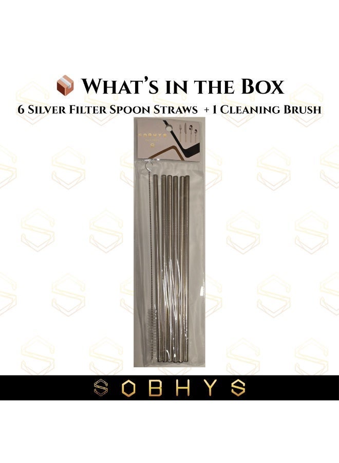 SOBHYS Premium Stainless Steel Straw Set, 304 Grade Steel, 21.5 cm Length, Rust-Resistant Straight Design, Silver, 7-Piece Set (6 Straws + Cleaning Brush), Dishwasher Safe (Silver-Straight) – SOBHYS - Image 2
