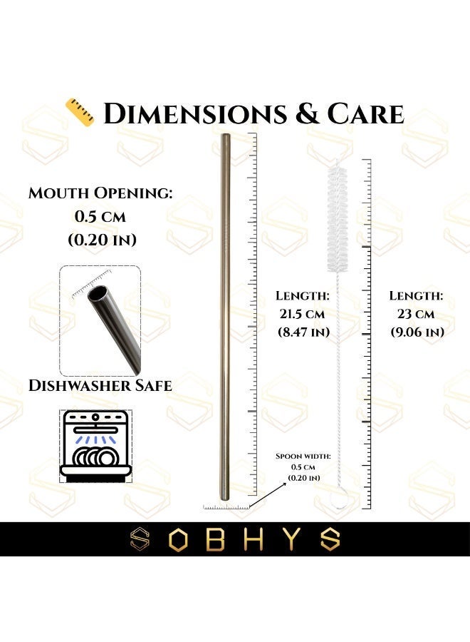 SOBHYS Premium Stainless Steel Straw Set, 304 Grade Steel, 21.5 cm Length, Rust-Resistant Straight Design, Silver, 7-Piece Set (6 Straws + Cleaning Brush), Dishwasher Safe (Silver-Straight) – SOBHYS - Image 3
