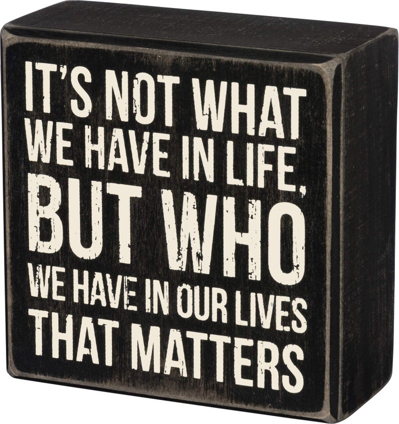 Primitives by Kathy 35144 Classic Black and White Box Sign 4 x 4Inches Who We Have