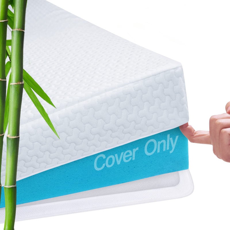 Mattress Topper Cover Queen Size Only Cover 3 Inch Mattress Protector Cooling Bamboo Rayon Zippered Mattress Encasement with Adjustable Straps for Latex Mattress Topper Memory Foam Cover