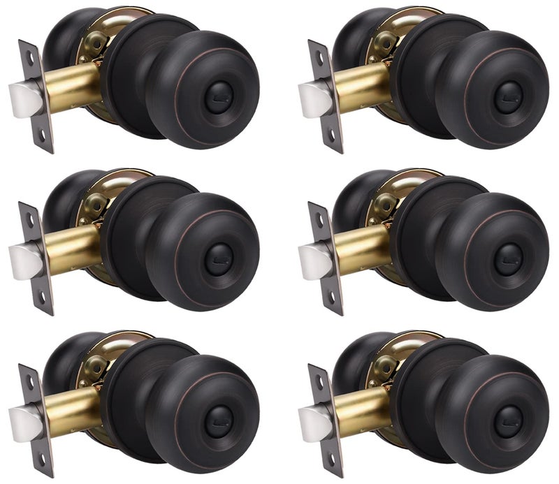 KNOBWELL 6 Pack Oil Rubbed Bronze Door Knobs with Privacy Lock, Bedroom & Bathroom Use - Image 1