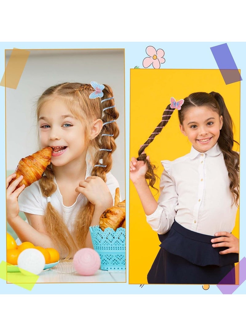 ربطات شعر على شكل سلك هاتف على شكل فراشة، ربطات شعر ملونة للبنات (قطعتان باللون الأزرق) - Image 5