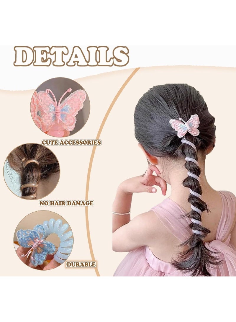 ربطات شعر على شكل سلك هاتف على شكل فراشة، ربطات شعر ملونة للبنات (قطعتان باللون الأزرق) - Image 3