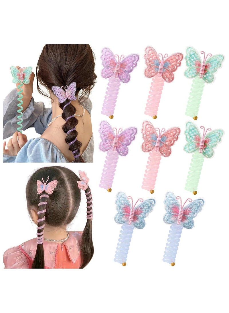 ربطات شعر على شكل سلك هاتف على شكل فراشة، ربطات شعر ملونة للبنات (قطعتان باللون الأزرق) - Image 1