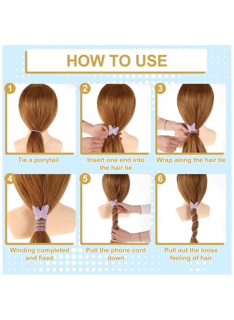 ربطات شعر على شكل سلك هاتف على شكل فراشة، ربطات شعر ملونة للبنات (قطعتان باللون الأزرق) - Image 4