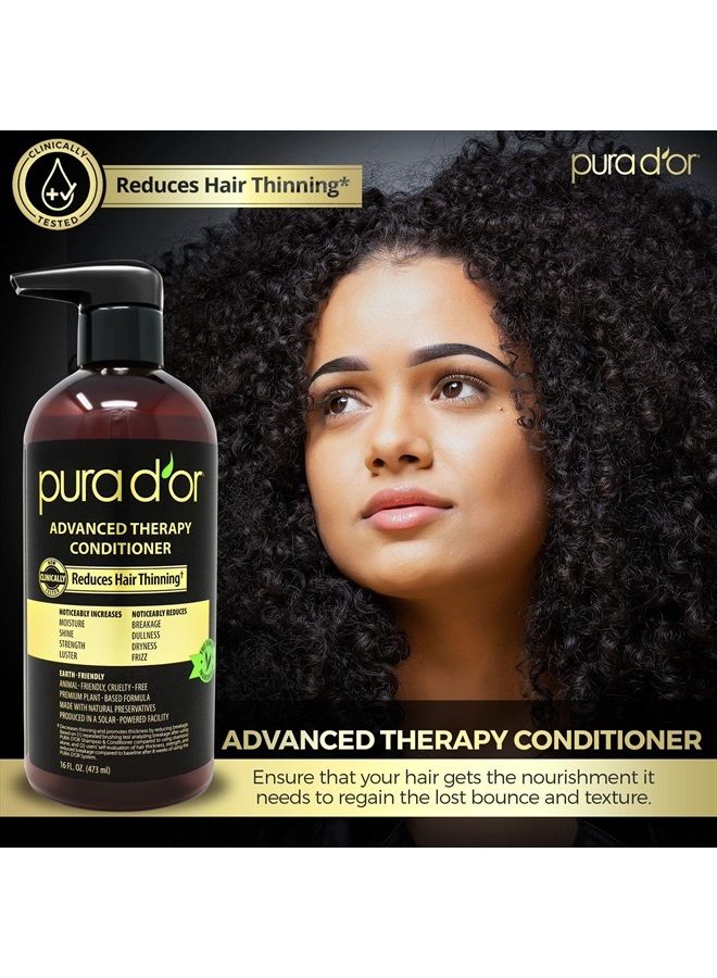 Pura d'or بلسم العلاج المتقدم (16 أونصة) لزيادة الرطوبة والقوة والحجم والملمس، بدون كبريتات، مصنوع من زيت الأركان والبيوتين، لجميع أنواع الشعر، للرجال والنساء (قد يختلف التعبئة) - Image 5