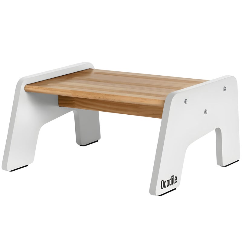 OCODILE 1-Step Wooden Step Stool for Toddlers | Kids Step Stool for Bathroom Sink, Kitchen, and Potty Training | Non-Slip Stool for Toilet Independence | Wooden Step for Children Ages 2+ White - Image 1