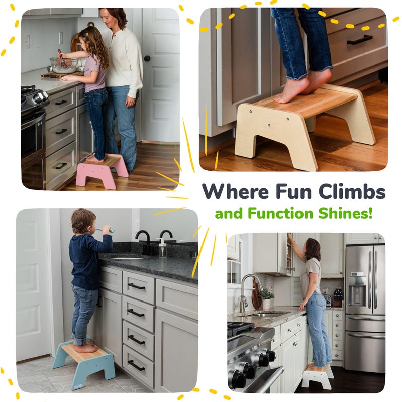 OCODILE 1-Step Wooden Step Stool for Toddlers | Kids Step Stool for Bathroom Sink, Kitchen, and Potty Training | Non-Slip Stool for Toilet Independence | Wooden Step for Children Ages 2+ White - Image 5