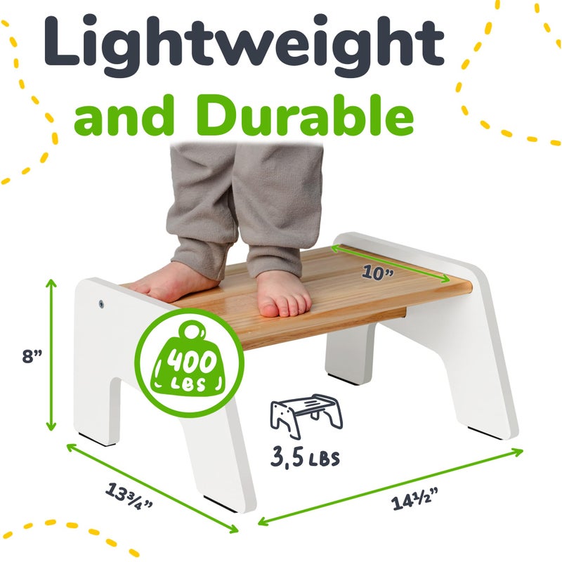 OCODILE 1-Step Wooden Step Stool for Toddlers | Kids Step Stool for Bathroom Sink, Kitchen, and Potty Training | Non-Slip Stool for Toilet Independence | Wooden Step for Children Ages 2+ White - Image 2