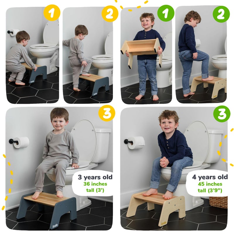OCODILE 1-Step Wooden Step Stool for Toddlers | Kids Step Stool for Bathroom Sink, Kitchen, and Potty Training | Non-Slip Stool for Toilet Independence | Wooden Step for Children Ages 2+ White - Image 4