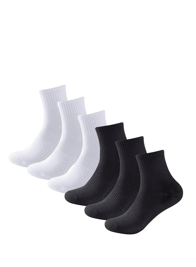 Vparty 6-Pair Kids Crew Socks Set – White and Black Cotton Athletic Dress Socks for Boys and Girls, Ideal for School Uniforms and Casual Outfits.  - Image 1