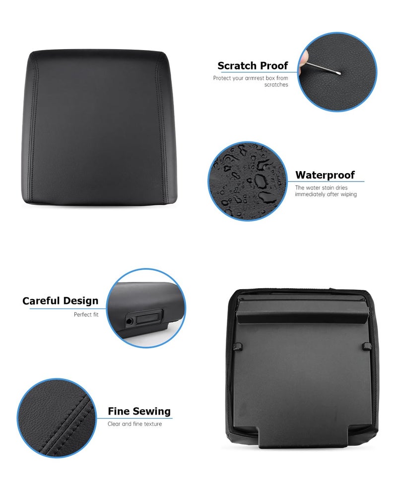 INTGET Center Console Cover for 2025 2026 Ford F150 Accessories Interior 2021 2022 2023 2024 Car Middle Arm Rest Armrest Lid Seat Cover Protector Elbow Cushion Pad(Black Stitches, 2021-2026) - Image 4