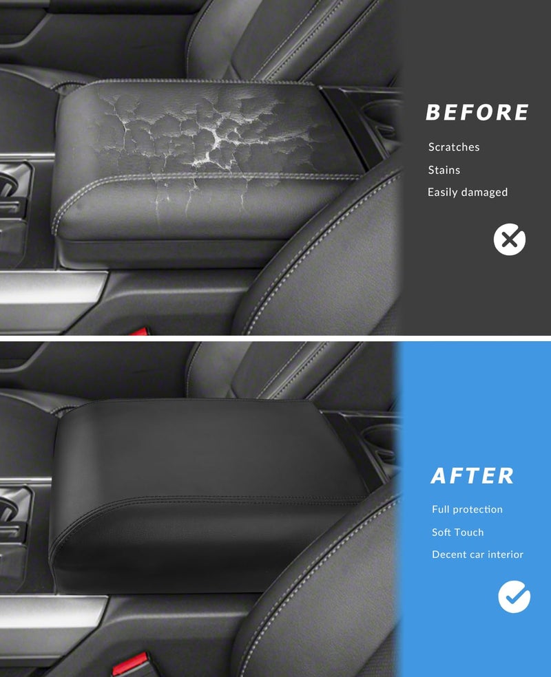 INTGET Center Console Cover for 2025 2026 Ford F150 Accessories Interior 2021 2022 2023 2024 Car Middle Arm Rest Armrest Lid Seat Cover Protector Elbow Cushion Pad(Black Stitches, 2021-2026) - Image 3
