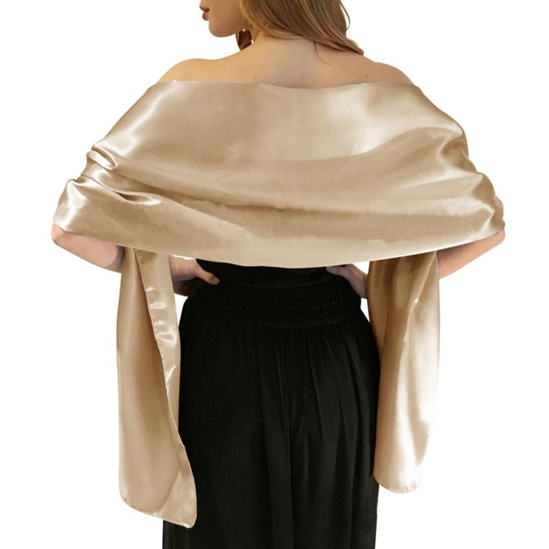 MLMW Shawl Wraps for Women Evening Dresses Satin Formal Shawl Wraps Dressy Extra Long for Bridesmaid Wedding Party Bridal Baby Shower Birthday, Champagne - Image 1