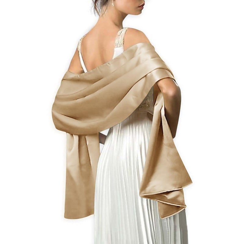 MLMW Shawl Wraps for Women Evening Dresses Satin Formal Shawl Wraps Dressy Extra Long for Bridesmaid Wedding Party Bridal Baby Shower Birthday, Champagne - Image 2