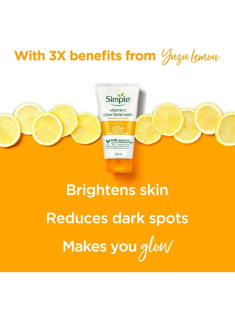 simple Vitamin C Glow Face Wash for Sensitive, Dry & Oily Skin | 100% Soap-Free Gentle Cleanser150ml - Image 3