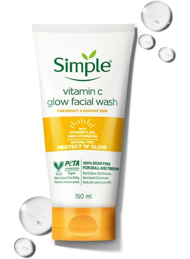 simple Vitamin C Glow Face Wash for Sensitive, Dry & Oily Skin | 100% Soap-Free Gentle Cleanser150ml - Image 1