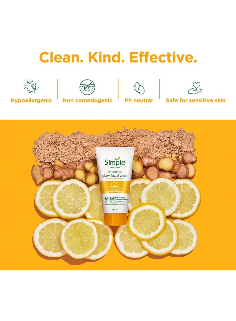 simple Vitamin C Glow Face Wash for Sensitive, Dry & Oily Skin | 100% Soap-Free Gentle Cleanser150ml - Image 4
