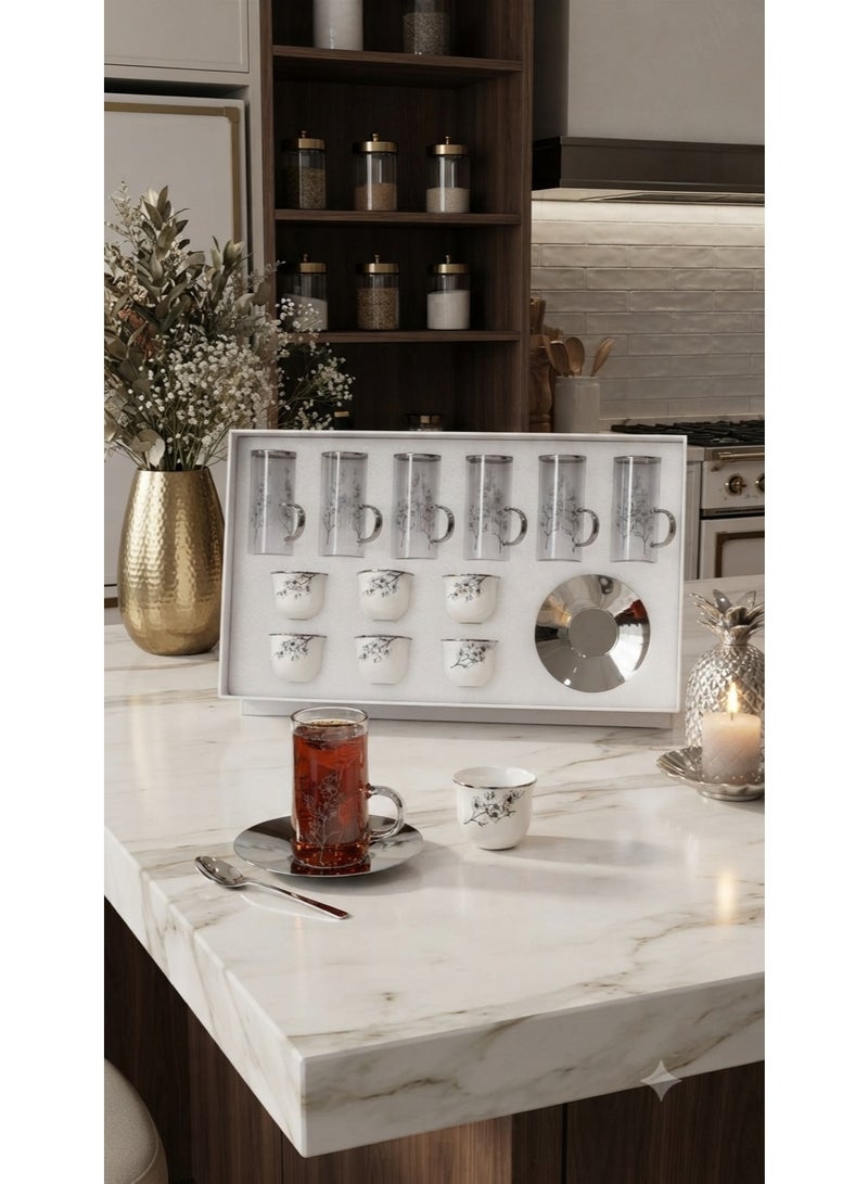 Borosilicate Glass Tea Set with Ceramic Cups and Saucers – 18-Piece Luxury Set for Hosting - Image 2