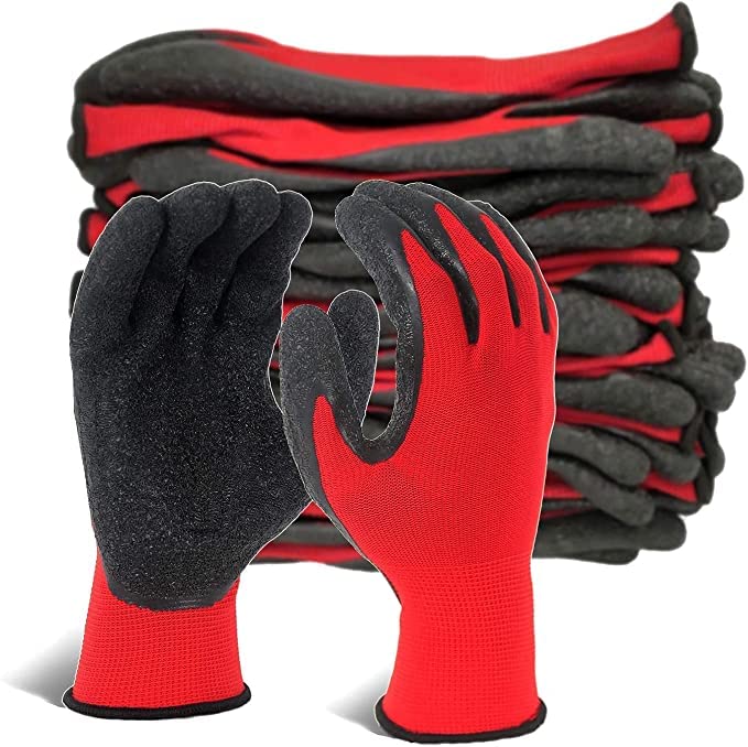 ETS Handpro ETSHandPro Reusable Nylon Latex Coated Work Safety Industrial GlovesGardening GlovesIndustrial Gloves Stretchable Cutresistant Free Size RedBlack 