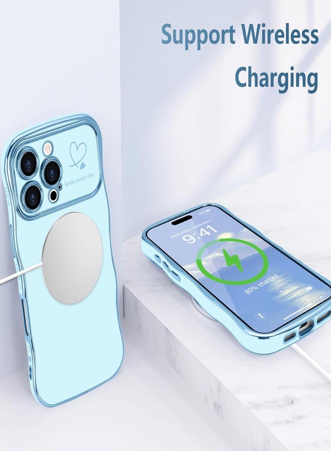 جراب LCHULLE لهاتف iPhone 16 Pro Max للنساء والفتيات، جراب هاتف لطيف بتصميم مموج على شكل قلب، غطاء حماية للكاميرا مقاوم للصدمات لهاتف iPhone 16 Pro Max مقاس 6.9 بوصة، أزرق - Image 5