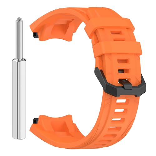 T TECLUSIVE سوار سيليكون ناعم متوافق مع Amazfit T-Rex 3 | سوار سيليكون مطاطي قابل للتعديل مع أداة التثبيت لـ T Rex 3 (برتقالي) - Image 1