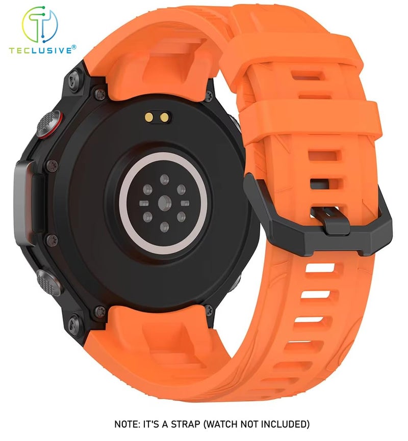 T TECLUSIVE سوار سيليكون ناعم متوافق مع Amazfit T-Rex 3 | سوار سيليكون مطاطي قابل للتعديل مع أداة التثبيت لـ T Rex 3 (برتقالي) - Image 4