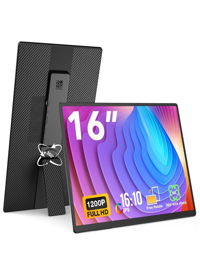 FLYTOCCA Portable Monitor, 16 Inch FHD 1200P, 360° Rotating Detachable Stand, Plug&Play Travel Monitor for Laptop, Ultra-Thin Zero Frame, Premium Smart Cover, Portable Screen for Laptop/PC/Mac - Image 1