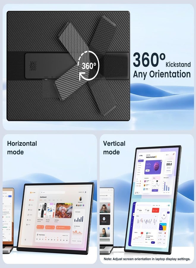 FLYTOCCA Portable Monitor, 16 Inch FHD 1200P, 360° Rotating Detachable Stand, Plug&Play Travel Monitor for Laptop, Ultra-Thin Zero Frame, Premium Smart Cover, Portable Screen for Laptop/PC/Mac - Image 3
