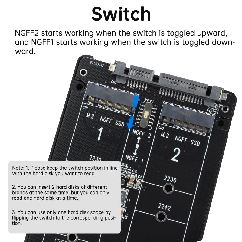 ELUTENG M.2 SATA NGFF to SATA Adapter (Not Support NVME/ M.2 PCIE) 6Gbps Dual NGFF MSATA Adapter B Key/ B&M Key SSD to 2.5" SATA III Converter Adapter Max 4TB Support 2230 2242 2260 2280 SSDs - Image 4