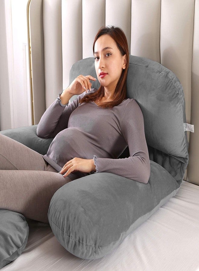 DADDY COOL وسادة حمل دادي كول على شكل حرف J للنساء الحوامل | وسادة حمل لتخفيف آلام البطن | وسادة نوم بغطاء مخملي قابل للإزالة (رمادي) عبوة من قطعة واحدة - Image 5