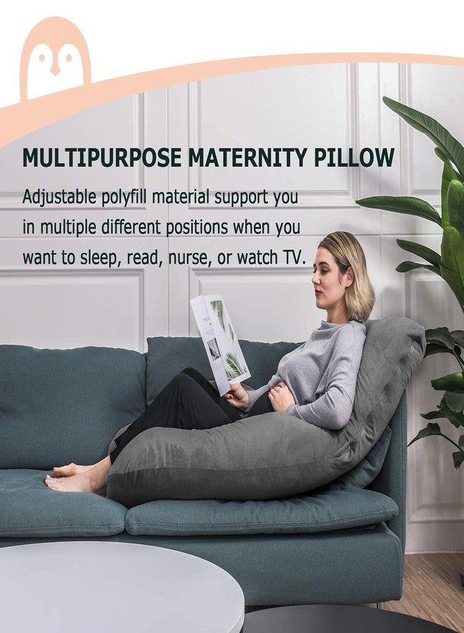 DADDY COOL وسادة حمل دادي كول على شكل حرف J للنساء الحوامل | وسادة حمل لتخفيف آلام البطن | وسادة نوم بغطاء مخملي قابل للإزالة (رمادي) عبوة من قطعة واحدة - Image 3