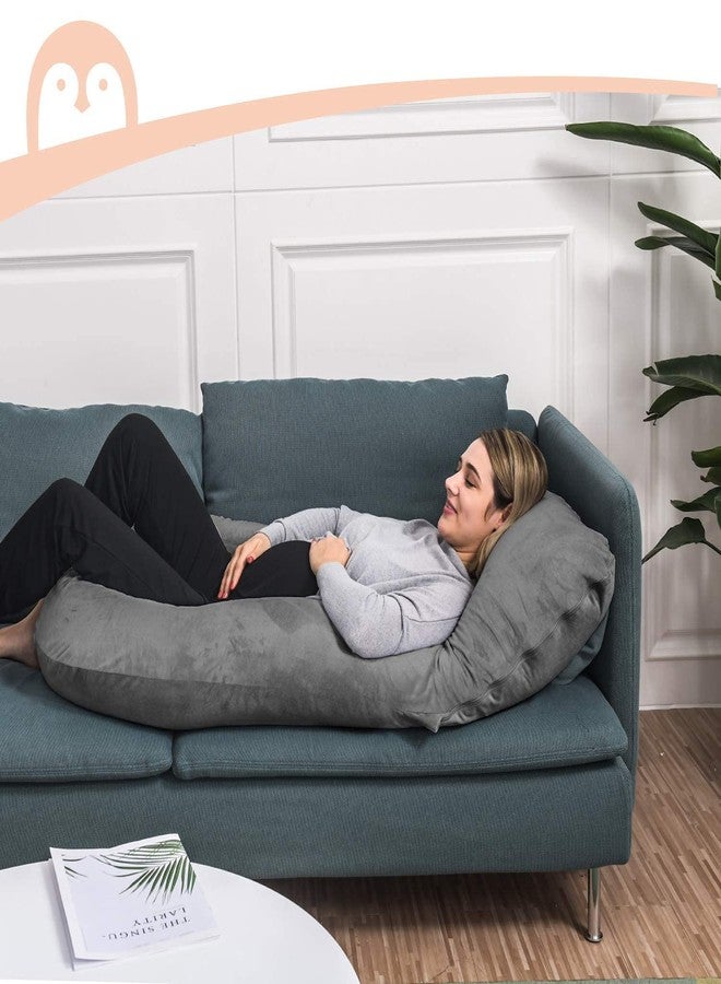 DADDY COOL وسادة حمل دادي كول على شكل حرف J للنساء الحوامل | وسادة حمل لتخفيف آلام البطن | وسادة نوم بغطاء مخملي قابل للإزالة (رمادي) عبوة من قطعة واحدة - Image 4