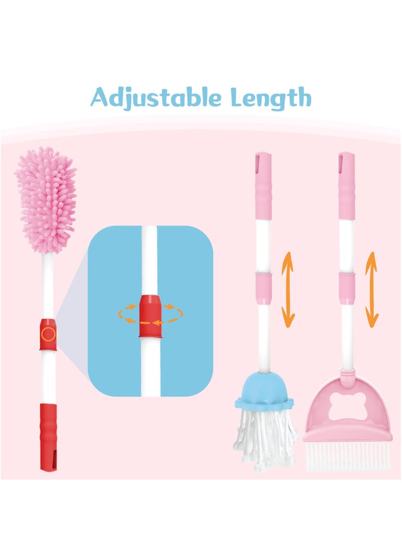 XiuWoo Kids Cleaning Set 12 PCS Pretend Play Detachable Housekeeping Cart with Broom,Dust Pan,Spray Bottle Children House Cleaning Tools Toys,Kids Broom and Mop Set for Ages 3-6,Pink  - Image 2